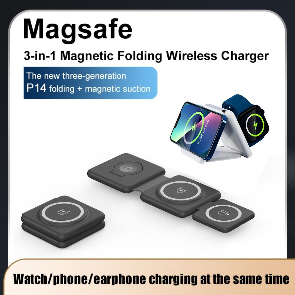 Magsafe 3-in-1 Magnetic Folding Wireless Charger with smartphone, watch, and earphones 