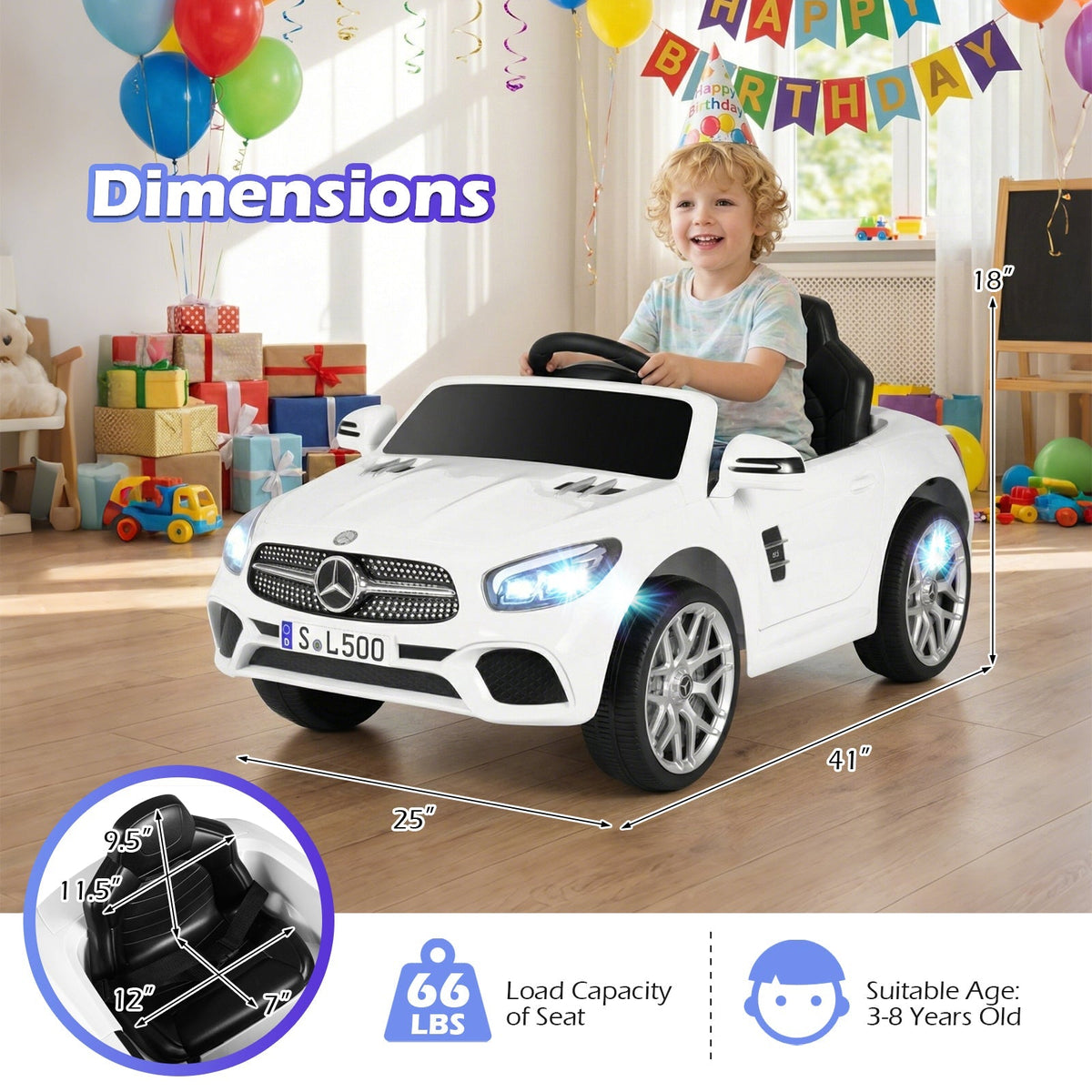 Licensed 12V Mercedes-Benz Kids Ride-On Car with Remote