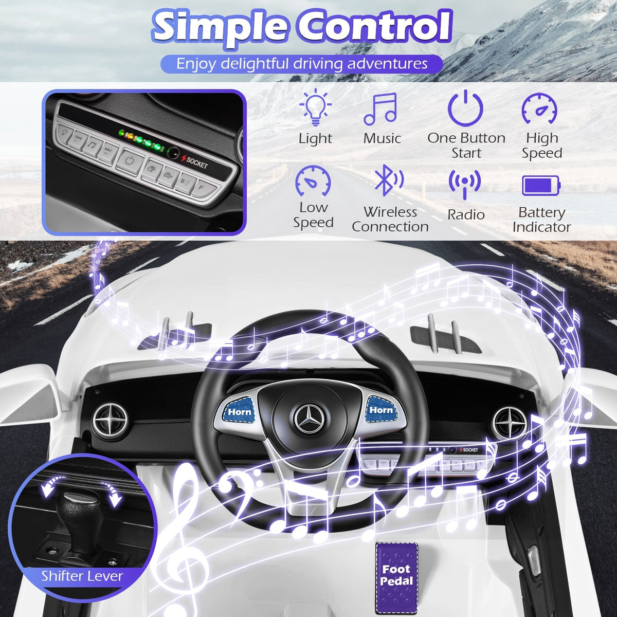 Licensed 12V Mercedes-Benz Kids Ride-On Car with Remote