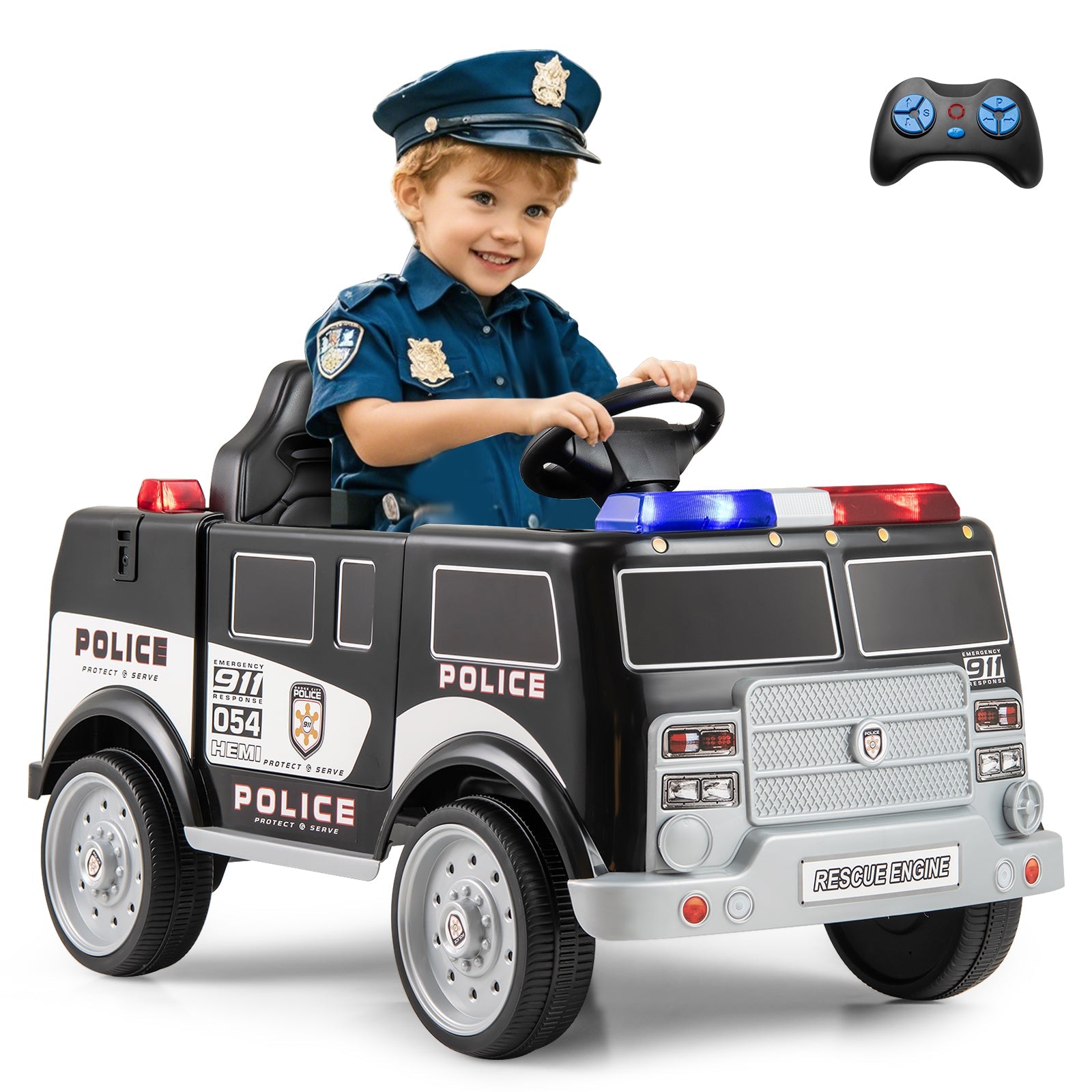 12V Battery Powered Electric Police Car 3 Speeds Megaphone