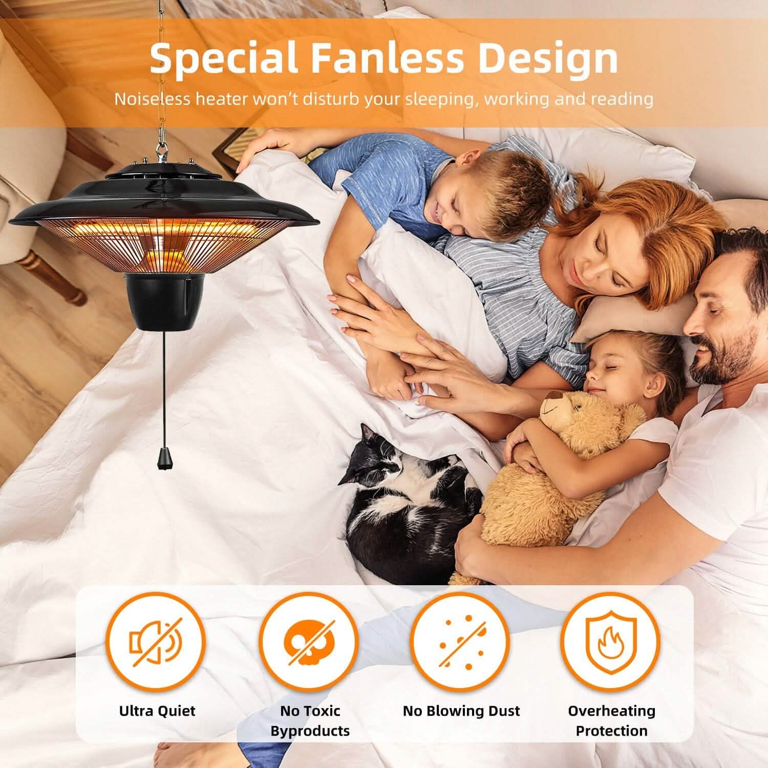 Outdoor Hanging Patio Ultra-Quiet Electric Heating Lamp 1500W