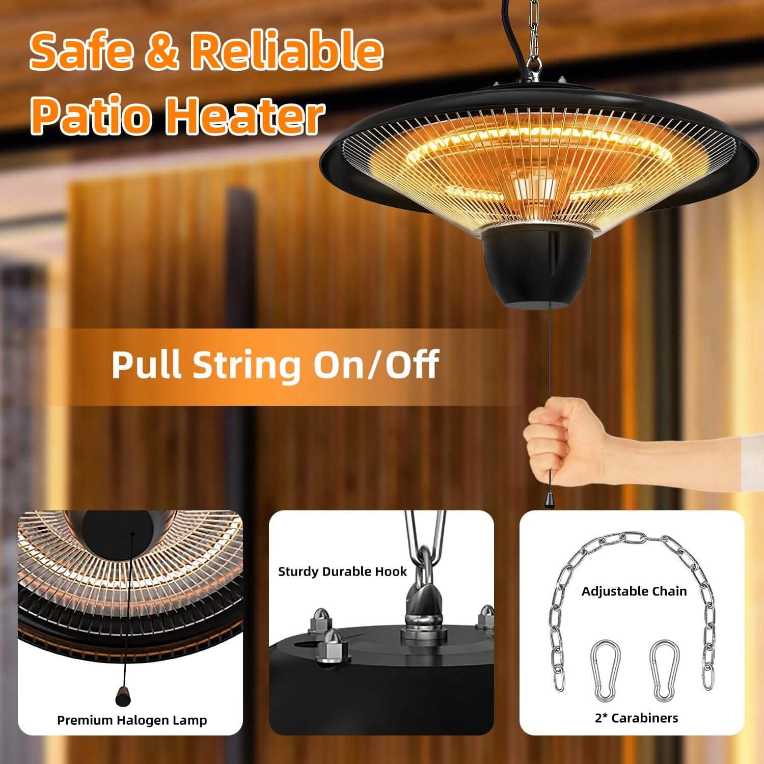 Outdoor Hanging Patio Ultra-Quiet Electric Heating Lamp 1500W