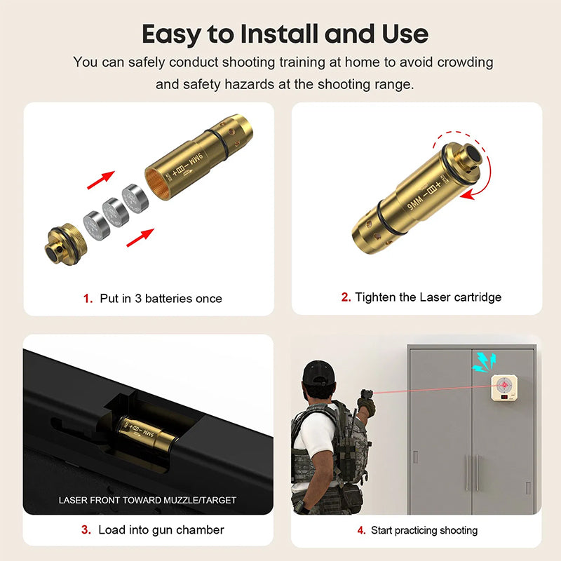 9mm Laser Training Kit with Dry Fire Cartridge USB Rechargeable Target