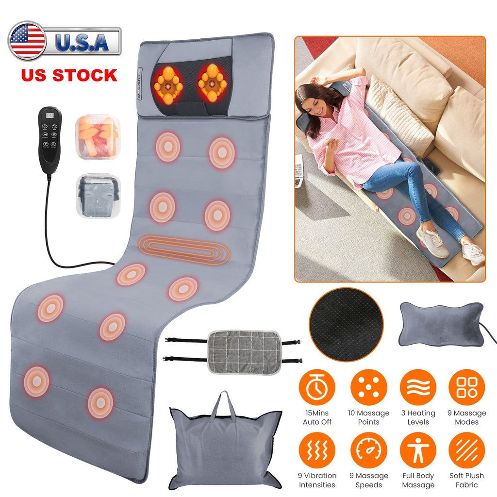 Full Body Electric Massage Mat Heat Chair Pad Neck Pillow 10 Vibrations