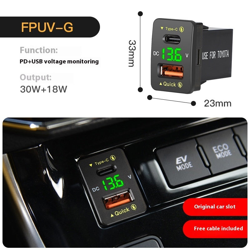 Toyota Car Dual USB Port Charger Voltmeter Display