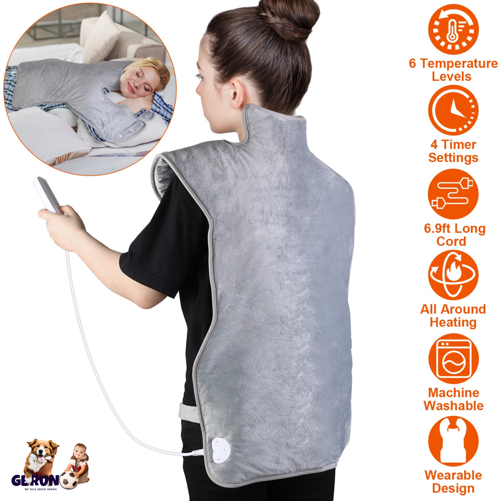 Electric Heat Wrap Fast Heating Pad Neck Shoulder Back Pain 6 Temp Settings