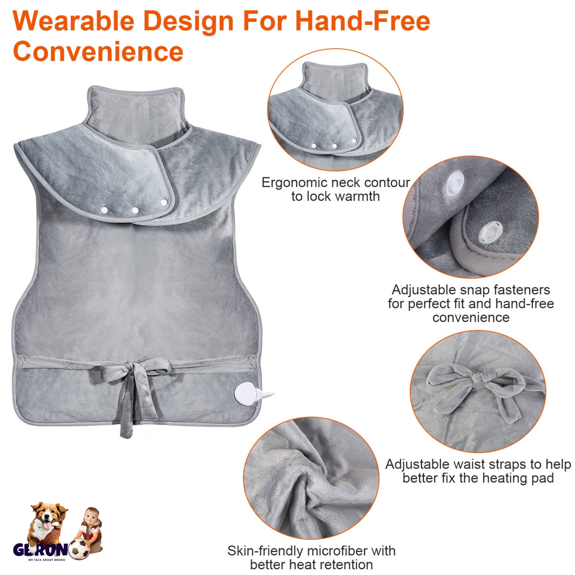 Electric Heat Wrap Fast Heating Pad Neck Shoulder Back Pain 6 Temp Settings
