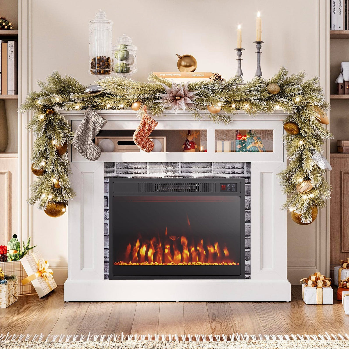 23 Inches 750W/1500W Electric Fireplace Heater with Alter Flame Color and Brightness