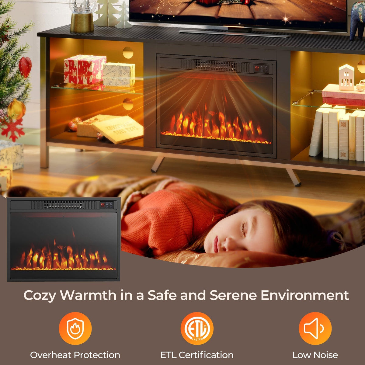 23 Inches 750W/1500W Electric Fireplace Heater with Alter Flame Color and Brightness