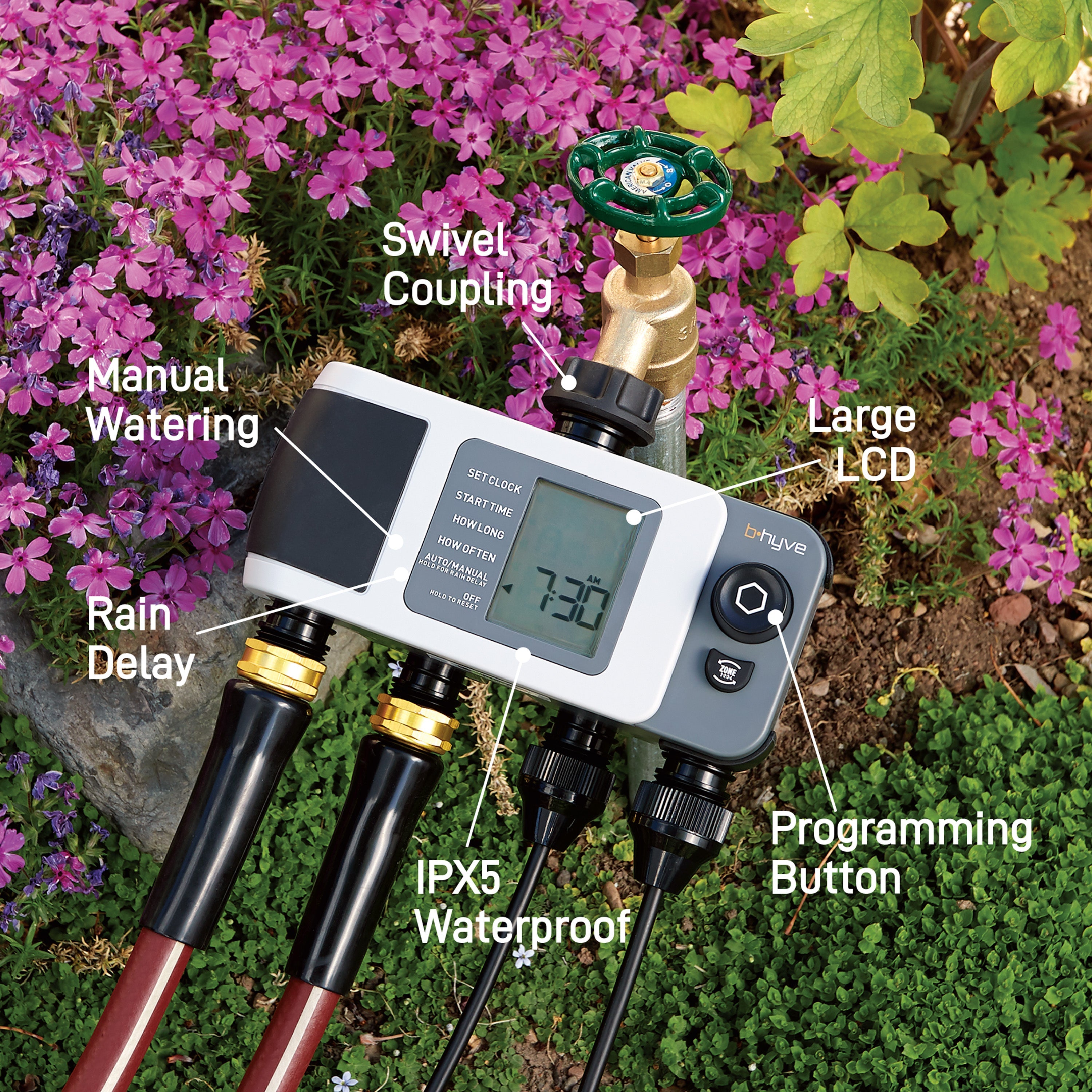 B-hyve XD Bluetooth 4-Outlet Hose Faucet Timer