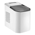 White ice maker with a black lid on a white background