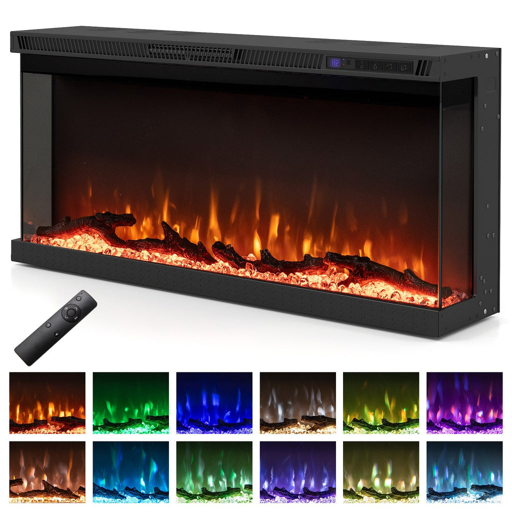 3-Sided Electric Fireplace Insert with Remote, 36–60"