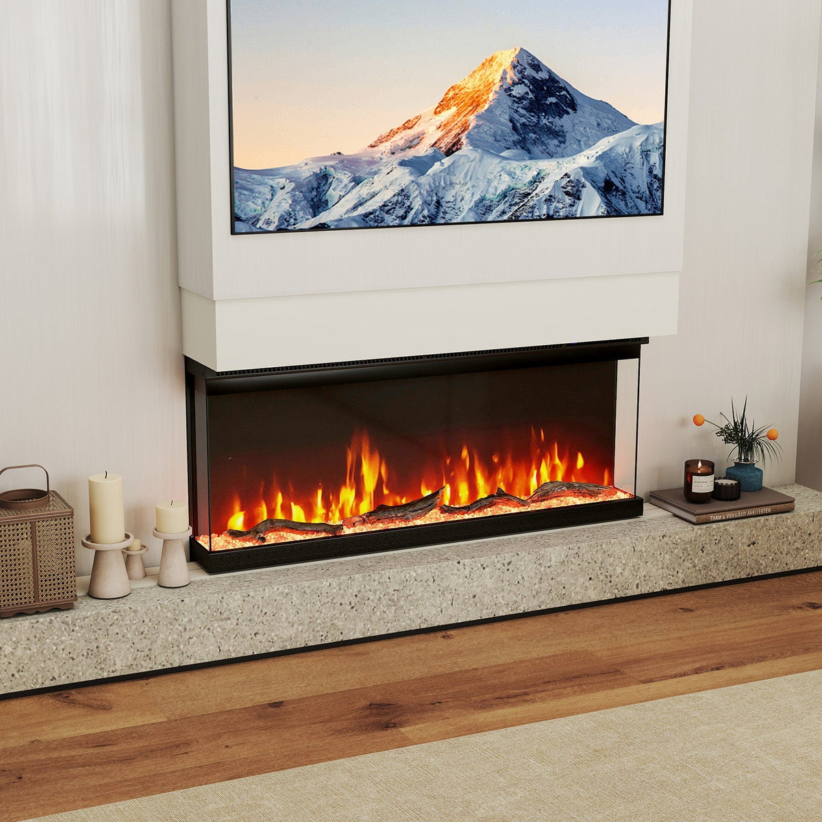 3-Sided Electric Fireplace Insert with Remote, 36–60"