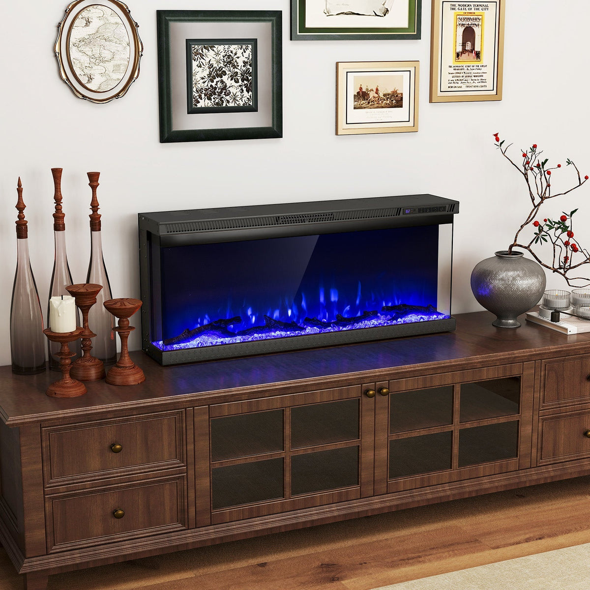 3-Sided Electric Fireplace Insert with Remote, 36–60"