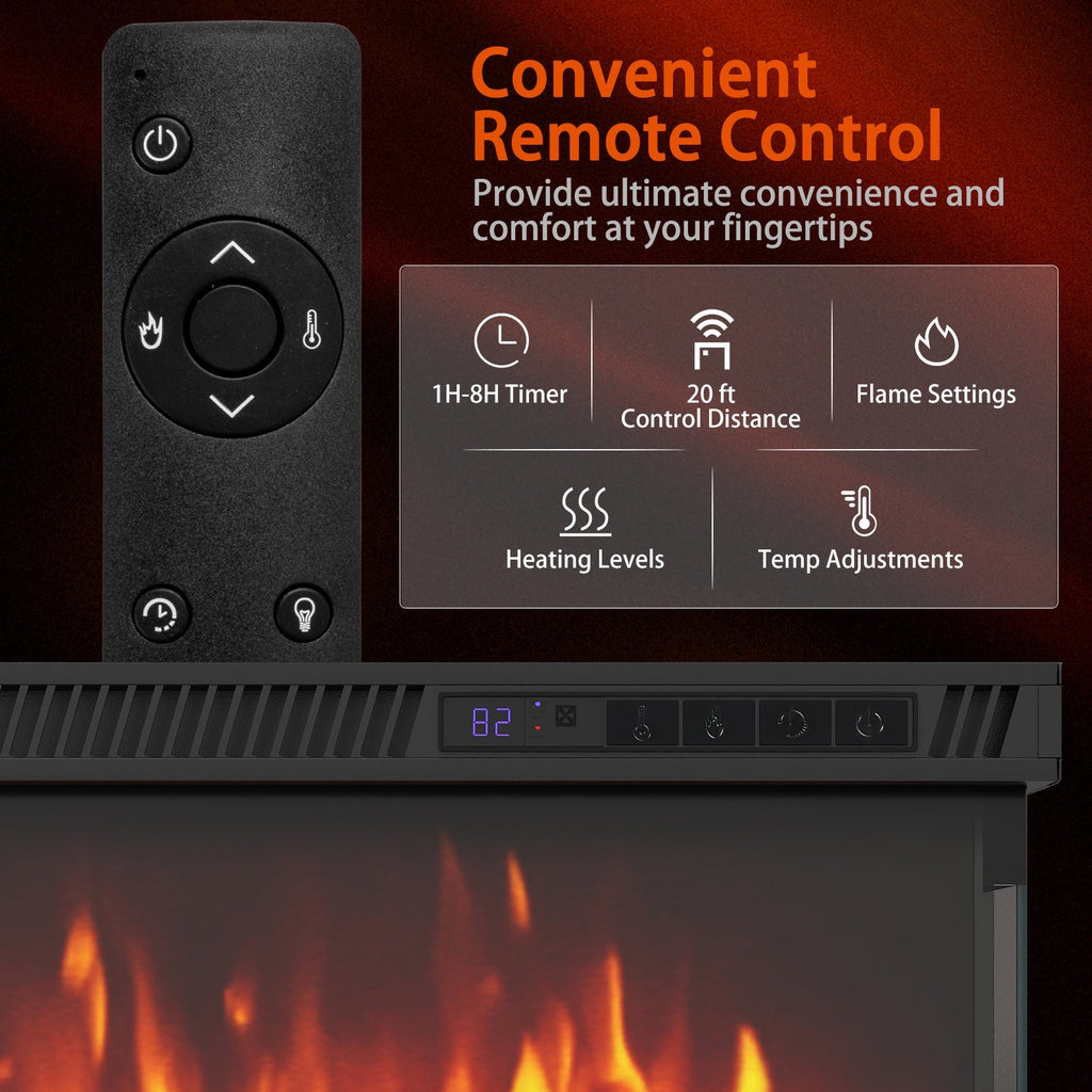 3-Sided Electric Fireplace Insert with Remote, 36–60"