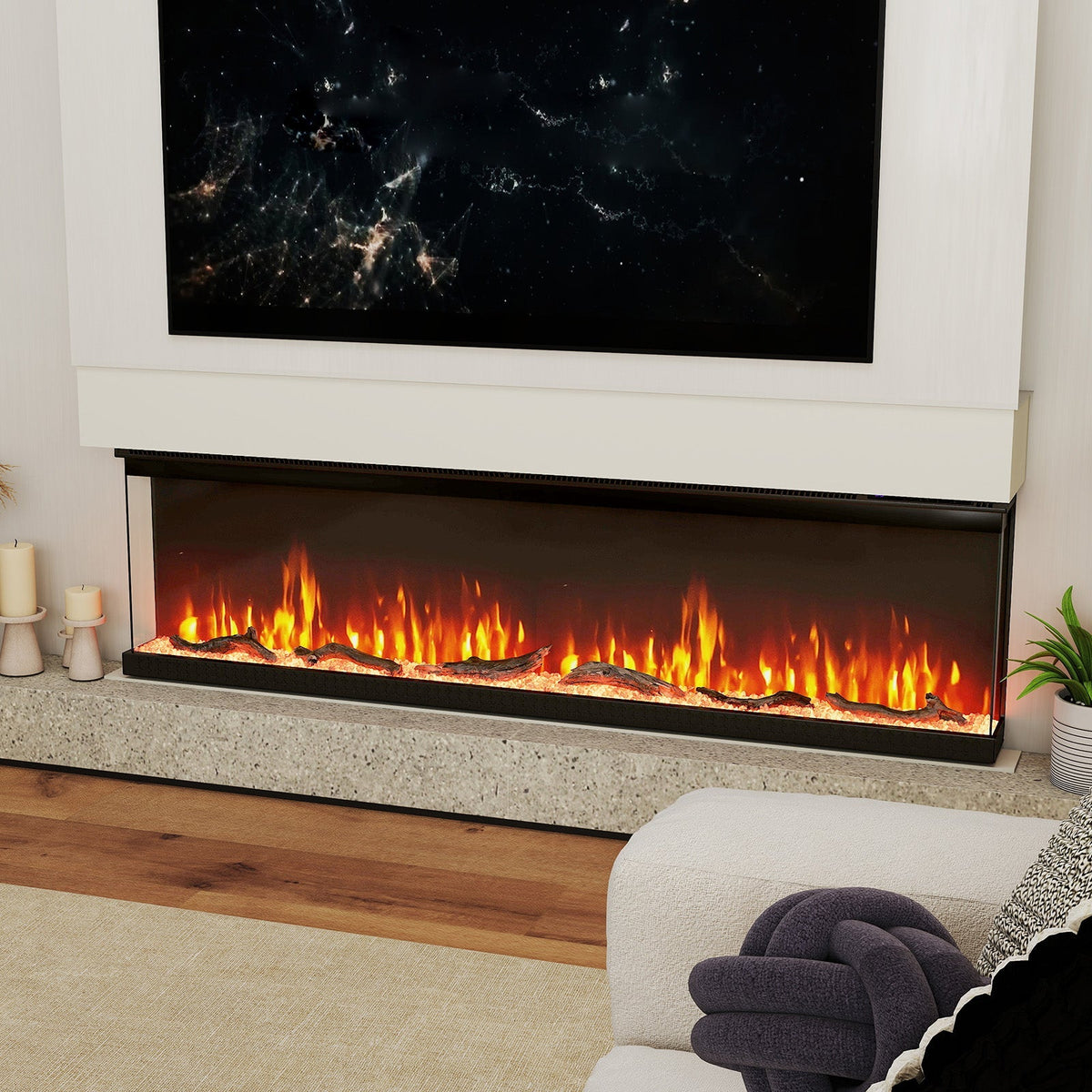 3-Sided Electric Fireplace Insert with Remote, 36–60"