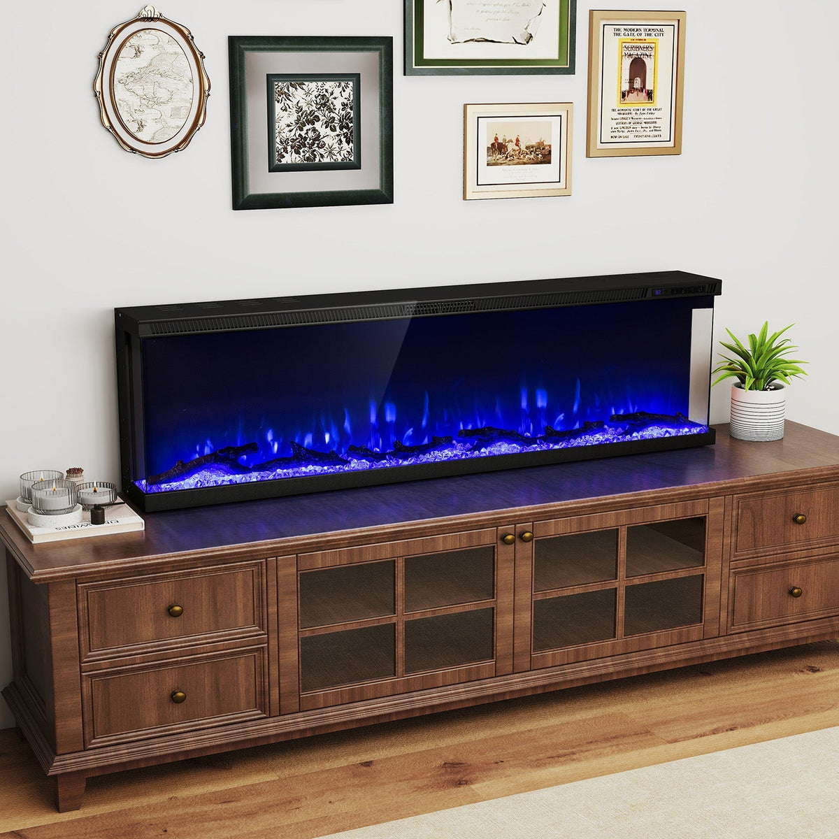 3-Sided Electric Fireplace Insert with Remote, 36–60"