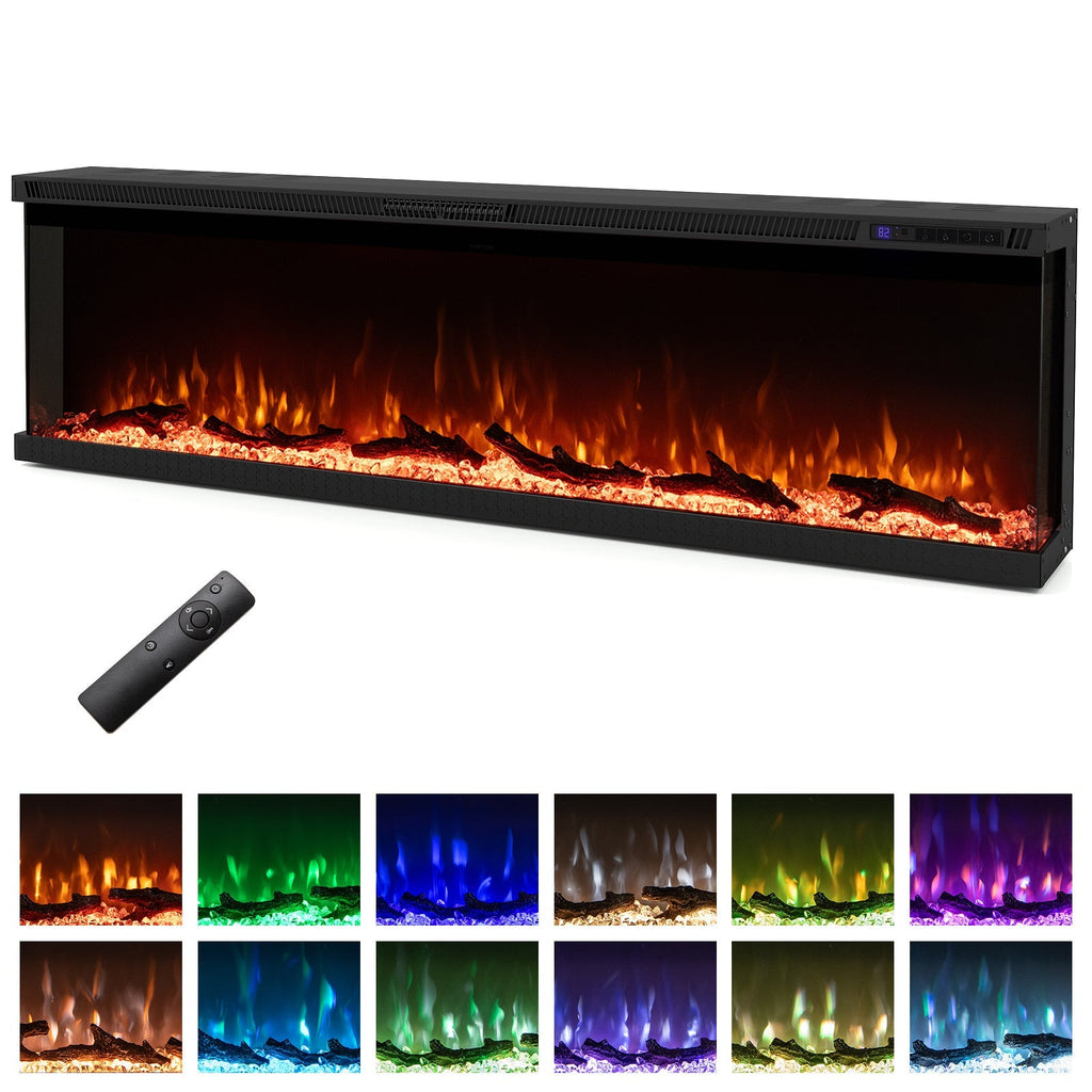 3-Sided Electric Fireplace Insert with Remote, 36–60"