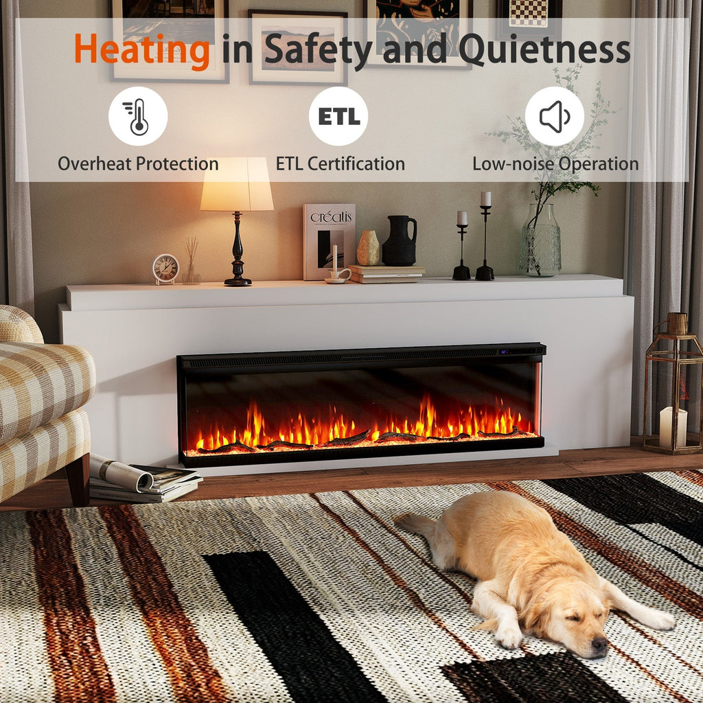 3-Sided Electric Fireplace Insert with Remote, 36–60"