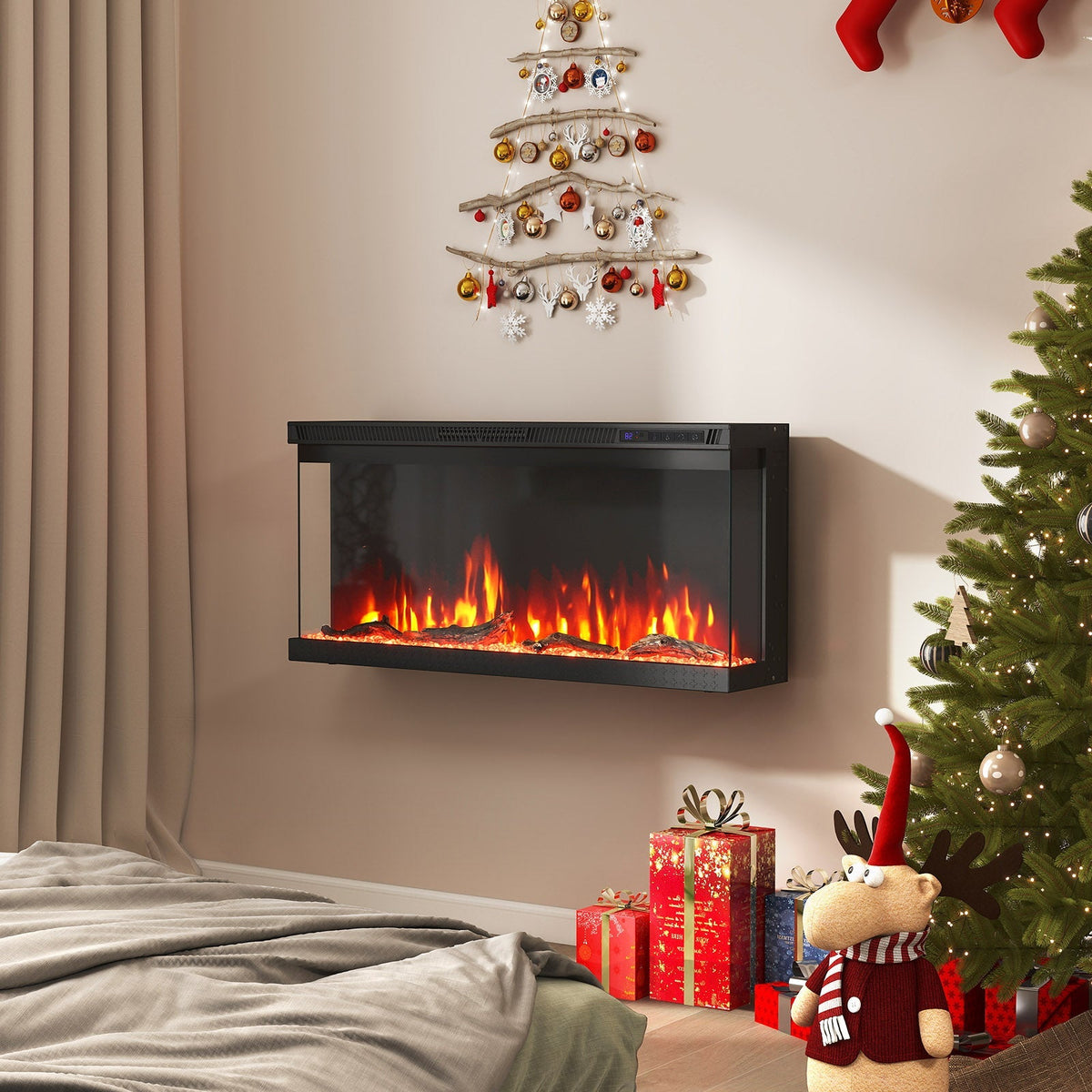 3-Sided Electric Fireplace Insert with Remote, 36–60"