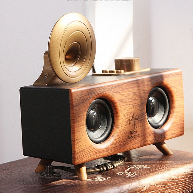 Mid-Century Modern Wood-Grain Bluetooth Speaker with FM Radio
