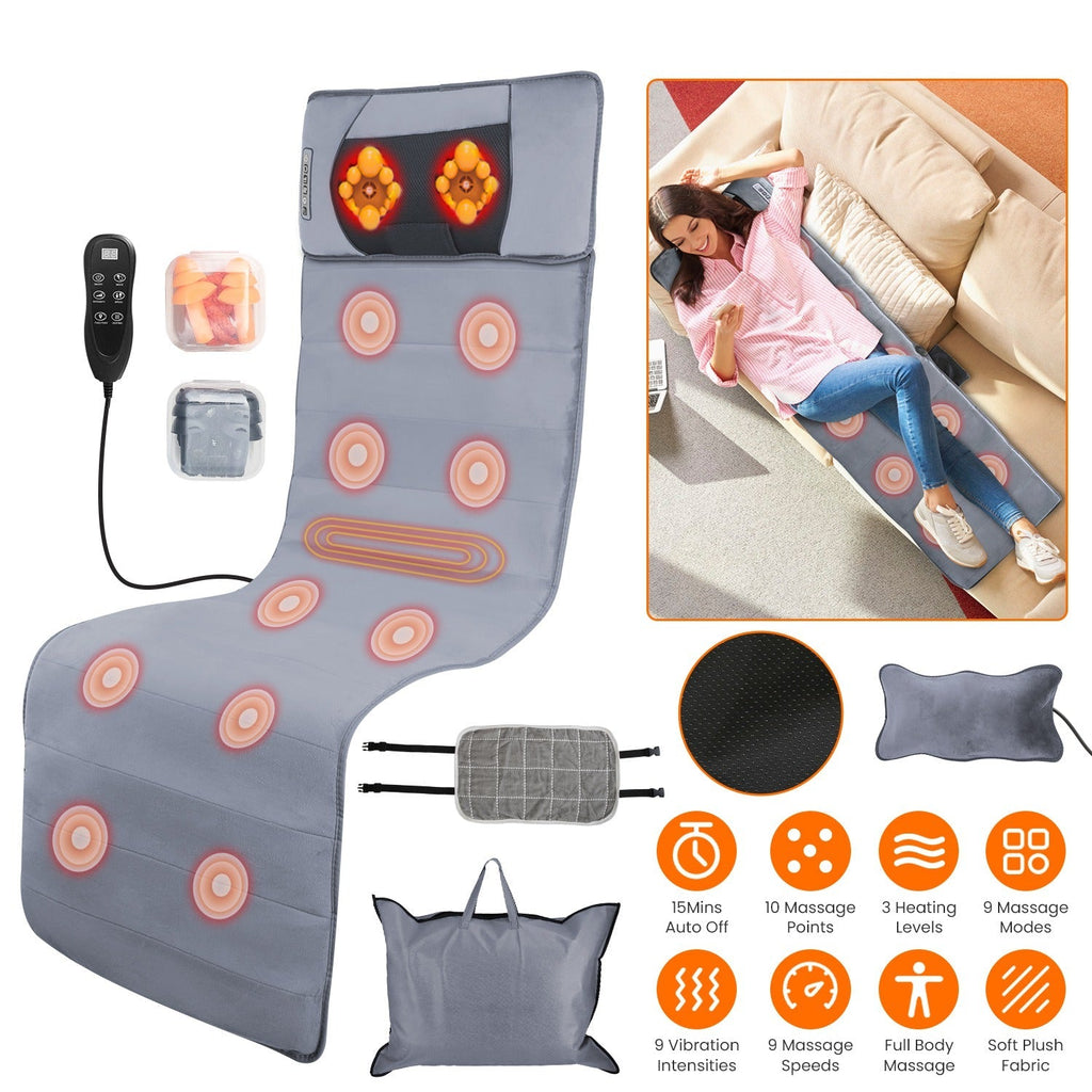 Full Body Electric Massage Mat Heat Chair Pad Neck Pillow 10 Vibrations