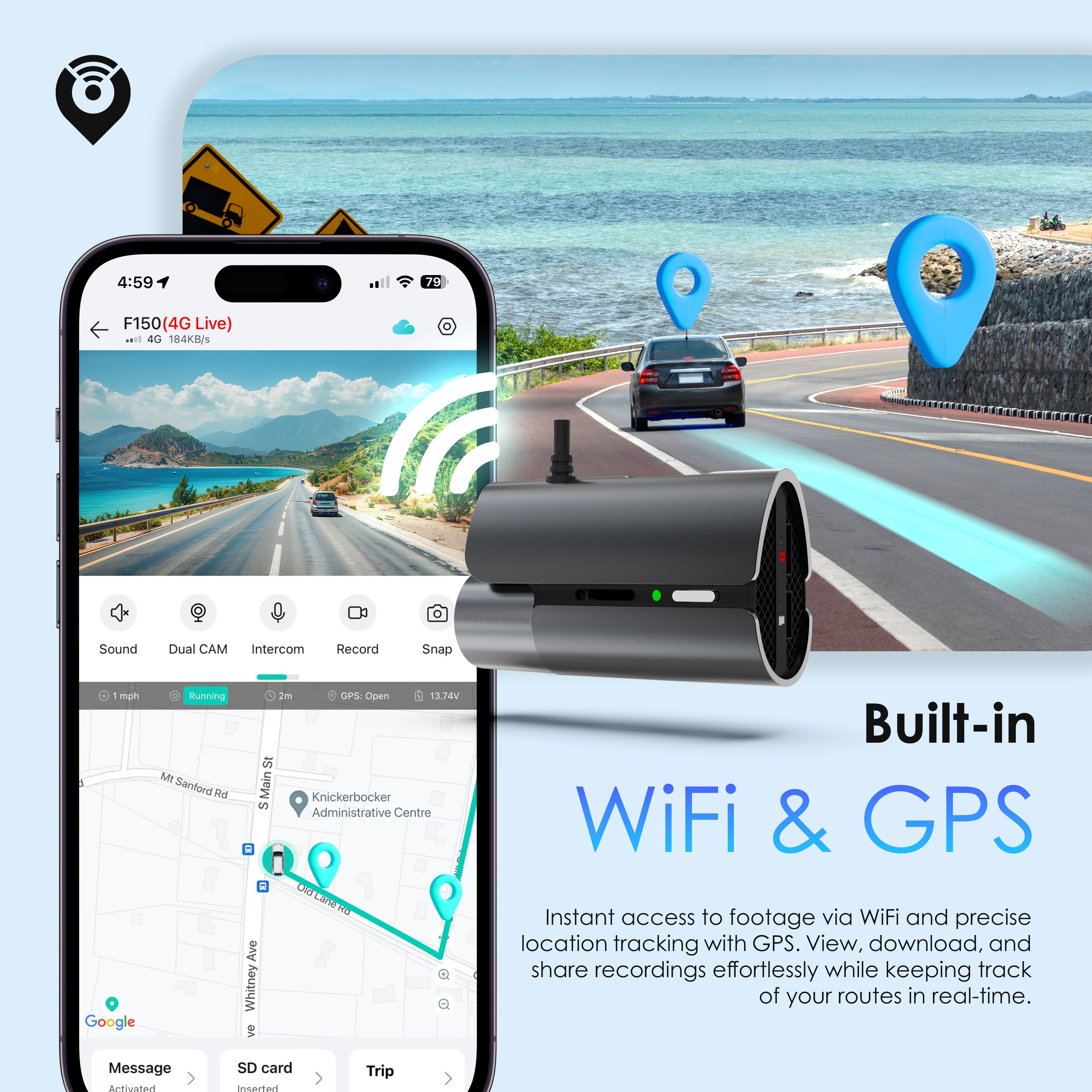 2-Channel Front & Rear Dash Cam Lane Impact & Collision Alerts
