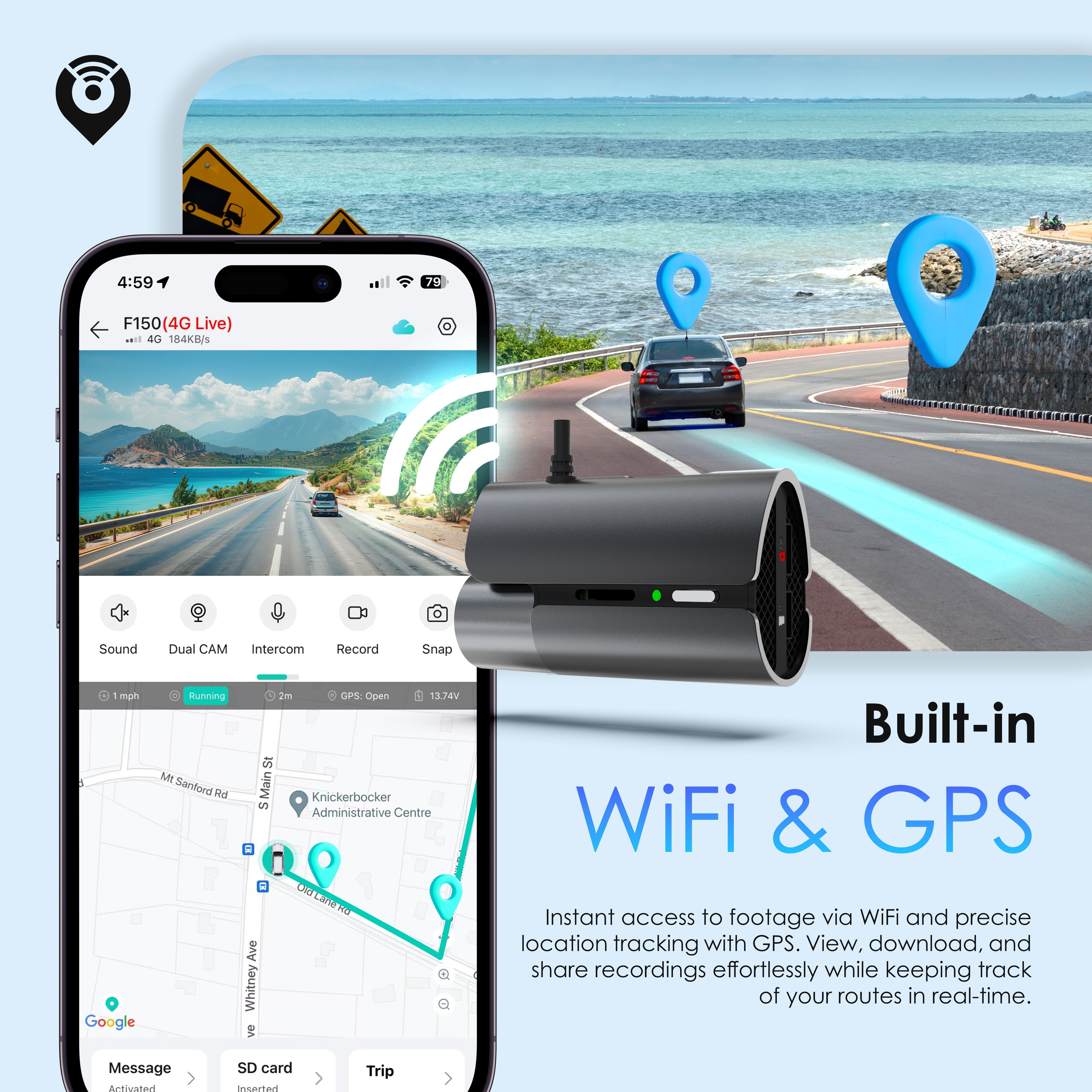 Front & Rear Dash Cam Lane Impact Collision Alerts Tracking Recording