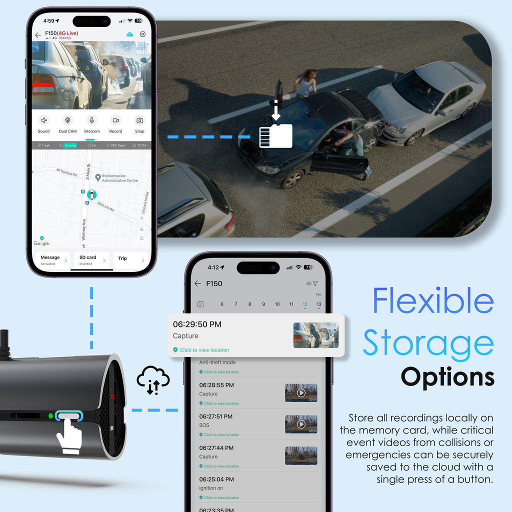 Front & Rear Dash Cam Lane Impact Collision Alerts Tracking Recording
