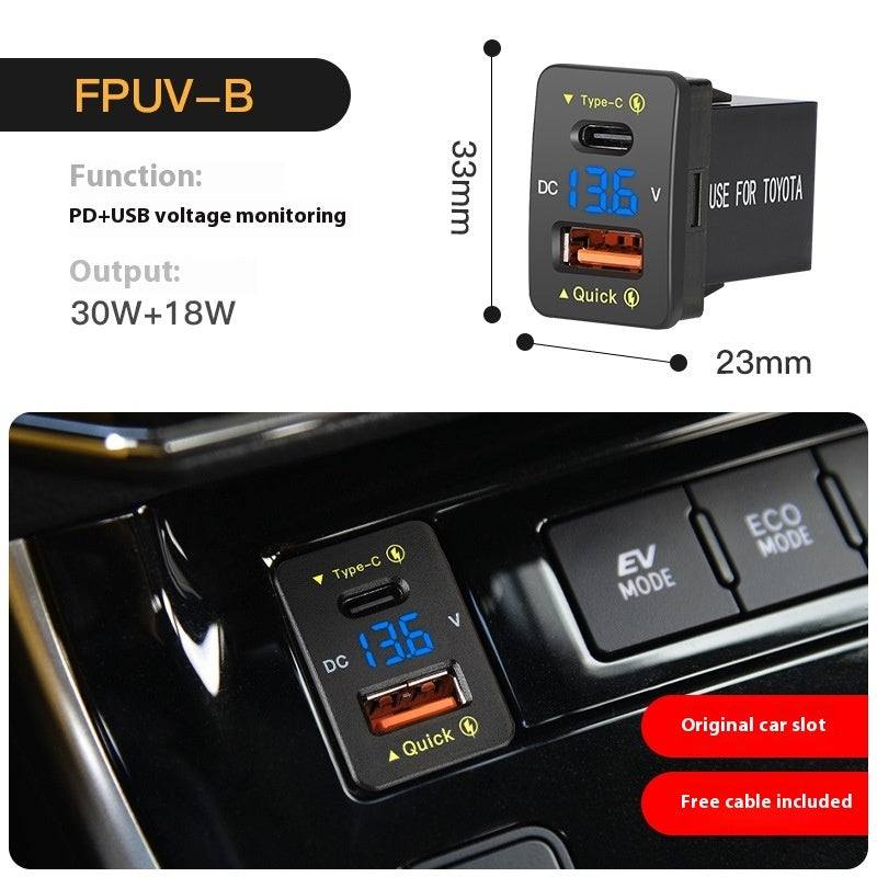 Toyota Car Dual USB Port Charger Voltmeter Display