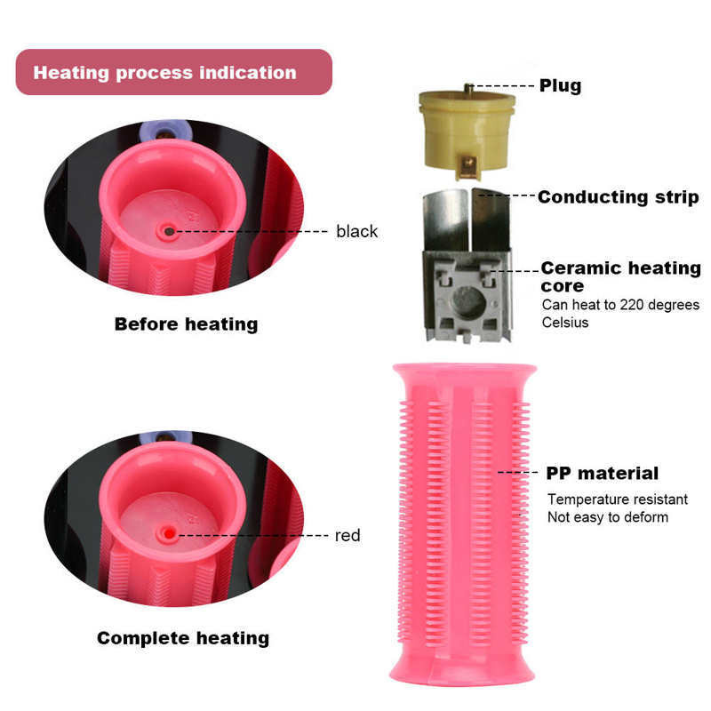 15pcs Electric Hair Perm Rods Curlers 30mm with 15 Pink Clips