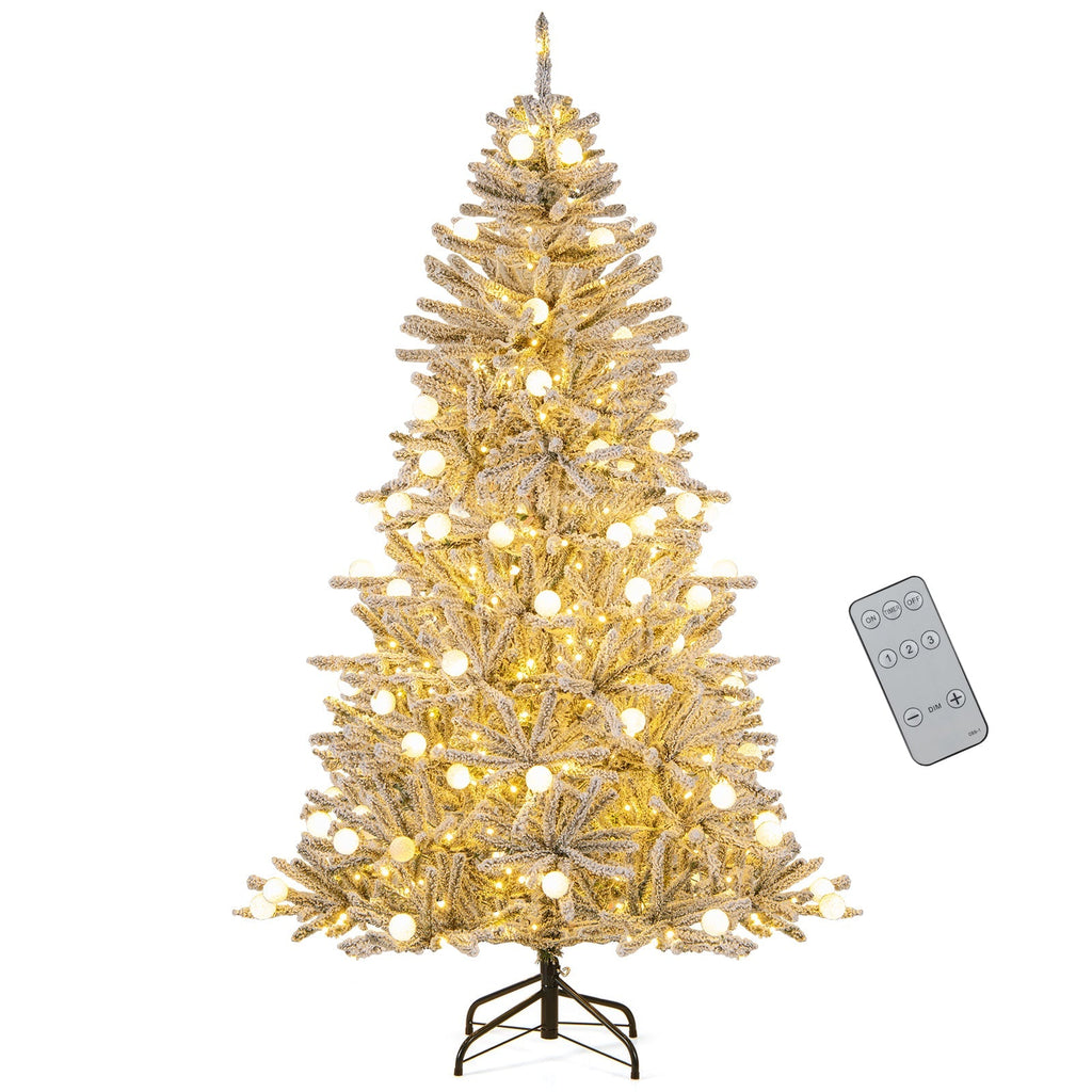 6 Feet Snow-flocked Artificial Christmas Tree Pre-lit 81 Lights & Remote