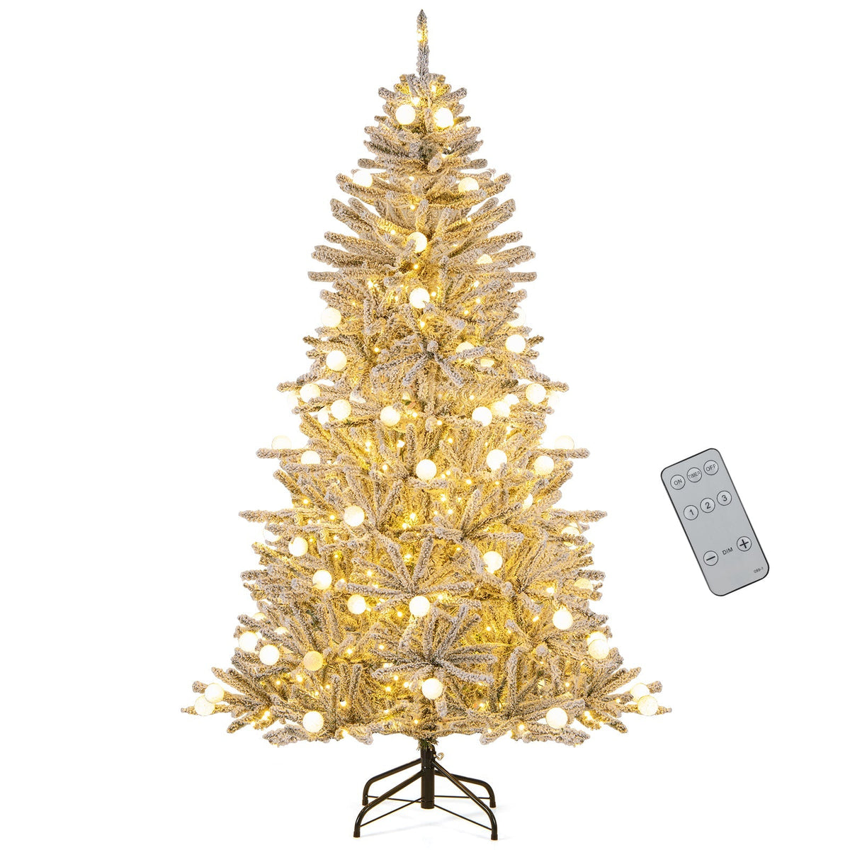 6 Feet Snow-flocked Artificial Christmas Tree Pre-lit 81 Lights & Remote