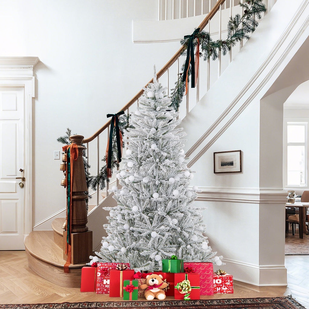 6 Feet Snow-flocked Artificial Christmas Tree Pre-lit 81 Lights & Remote
