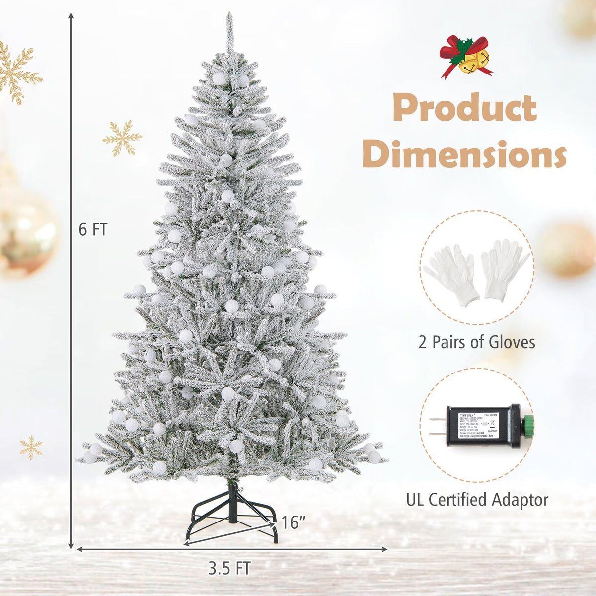 6 Feet Snow-flocked Artificial Christmas Tree Pre-lit 81 Lights & Remote