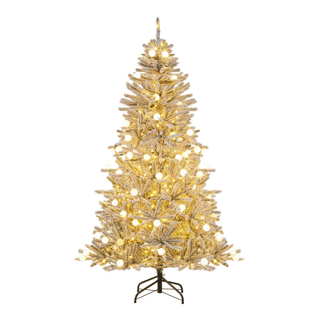6 Feet Snow-flocked Artificial Christmas Tree Pre-lit 81 Lights & Remote