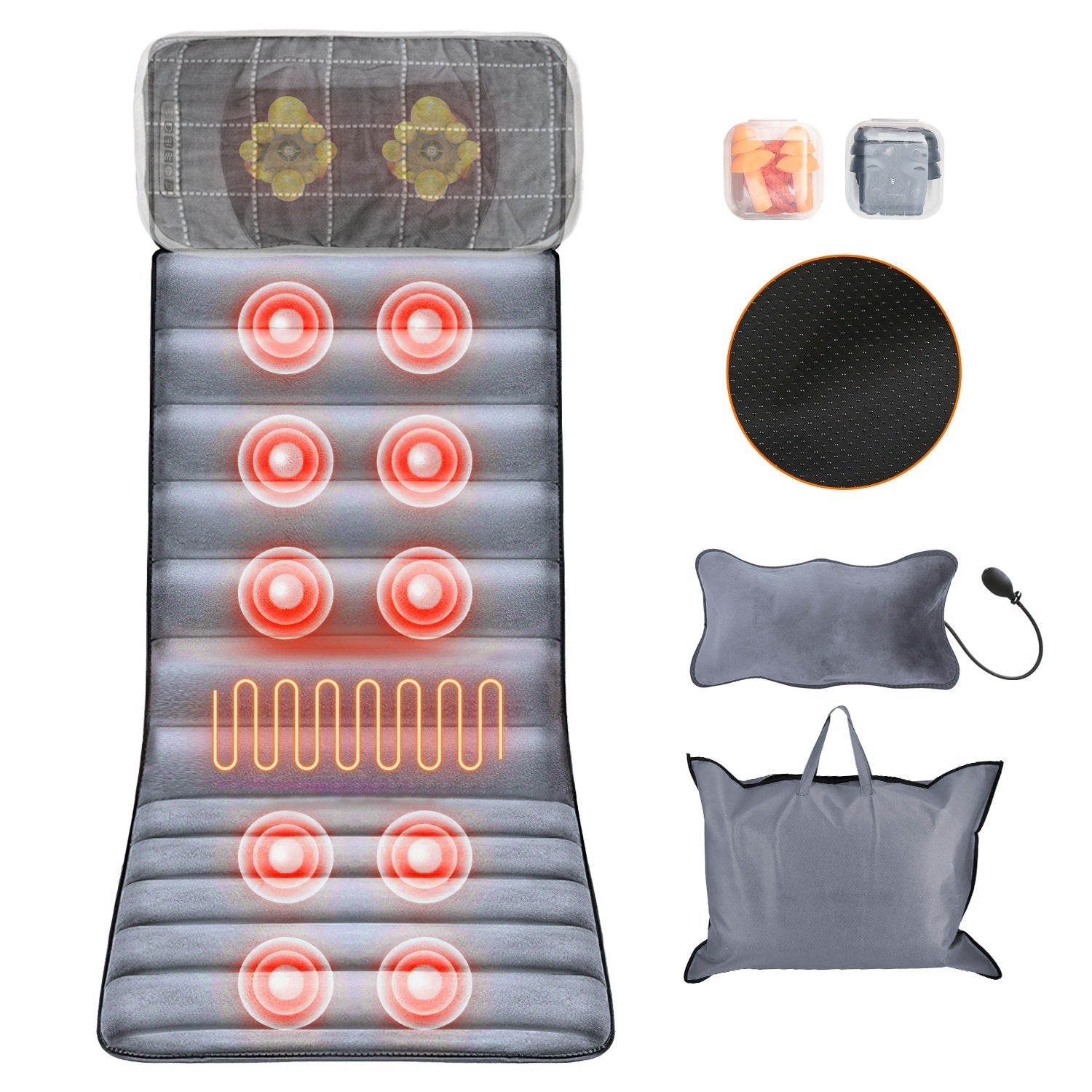 Full Body Electric Massage Mat Heat Chair Pad Neck Pillow 10 Vibrations