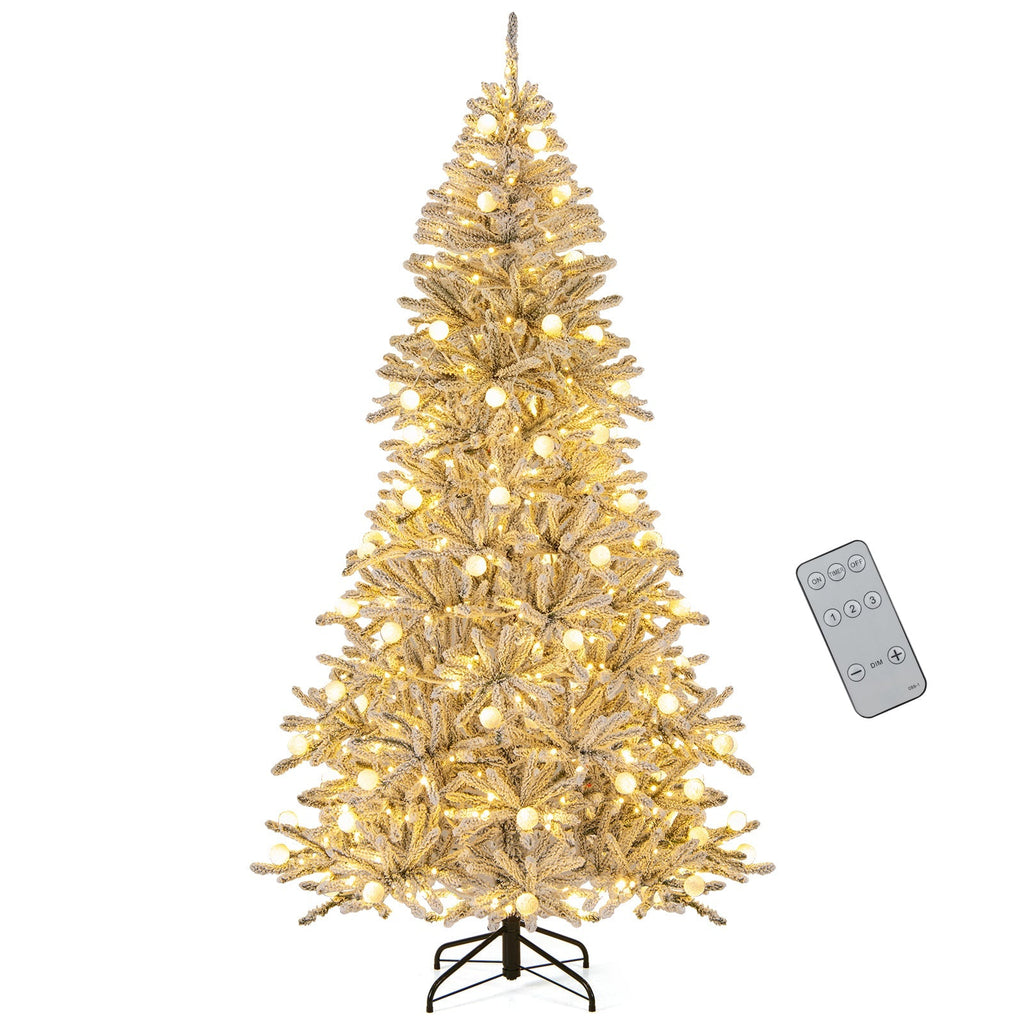 6 Feet Snow-flocked Artificial Christmas Tree Pre-lit 81 Lights & Remote