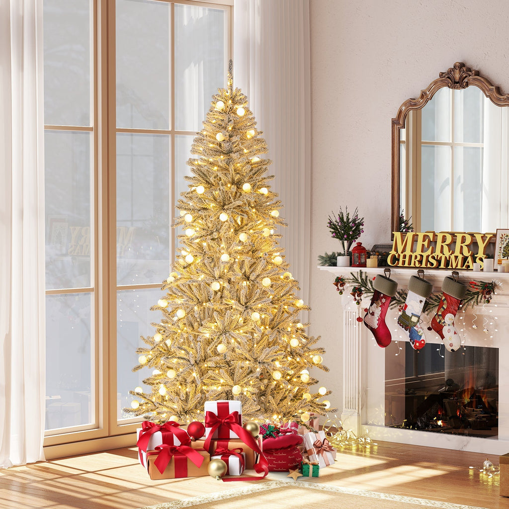 6 Feet Snow-flocked Artificial Christmas Tree Pre-lit 81 Lights & Remote