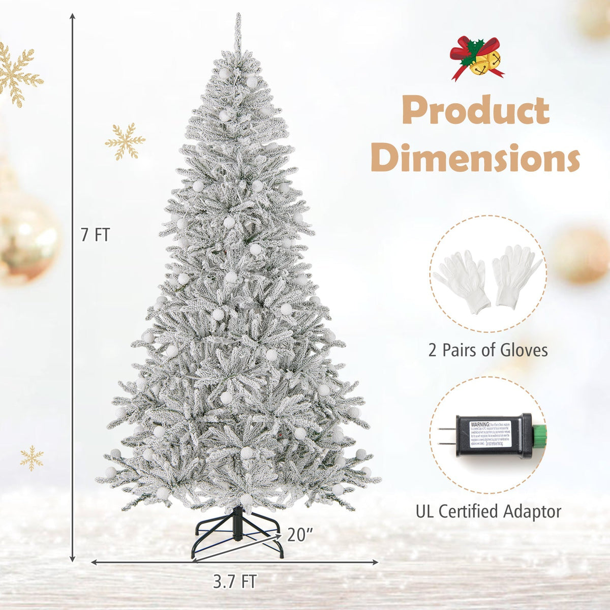 6 Feet Snow-flocked Artificial Christmas Tree Pre-lit 81 Lights & Remote