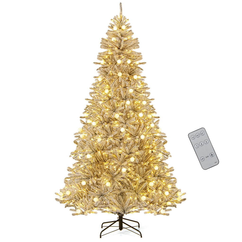 6 Feet Snow-flocked Artificial Christmas Tree Pre-lit 81 Lights & Remote