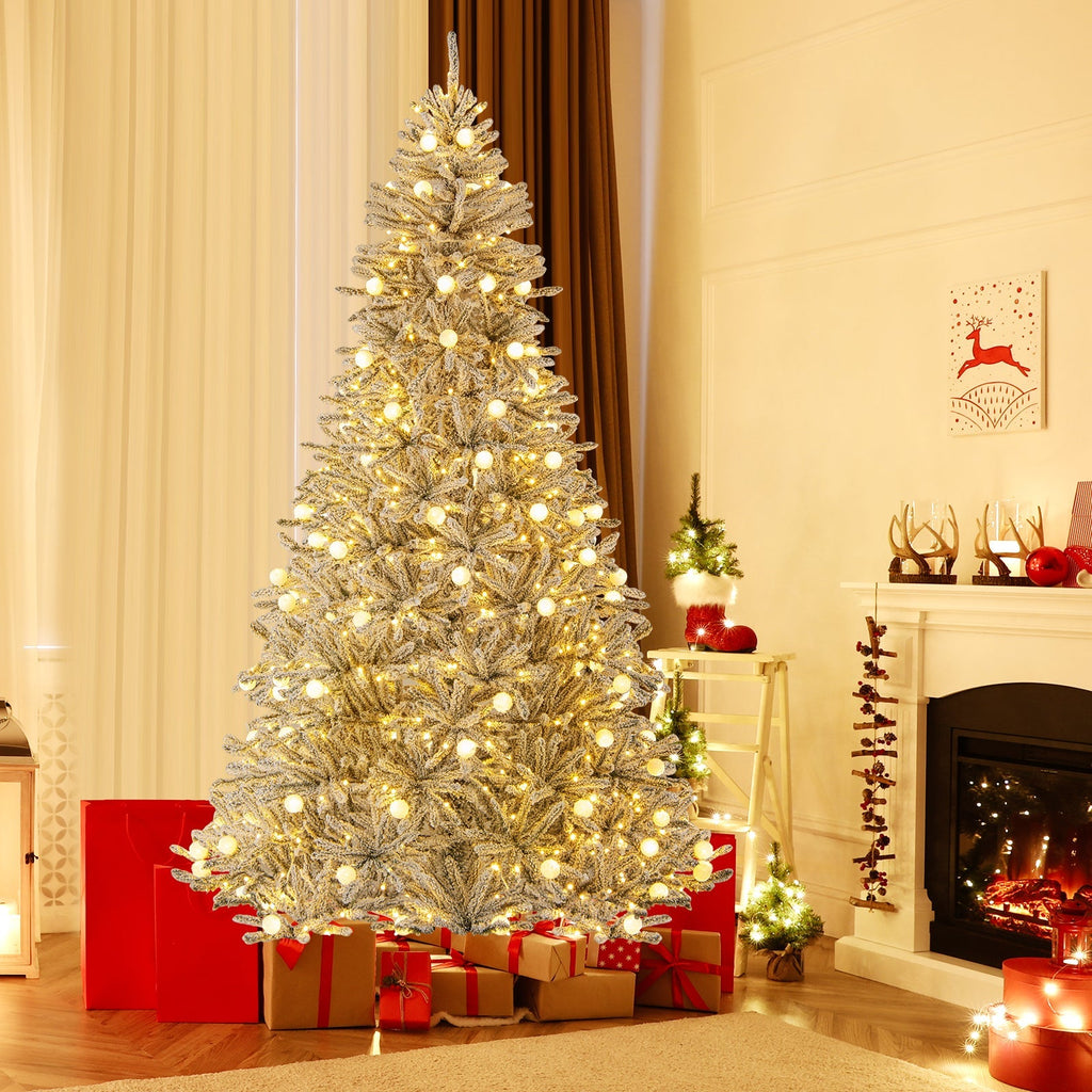 6 Feet Snow-flocked Artificial Christmas Tree Pre-lit 81 Lights & Remote