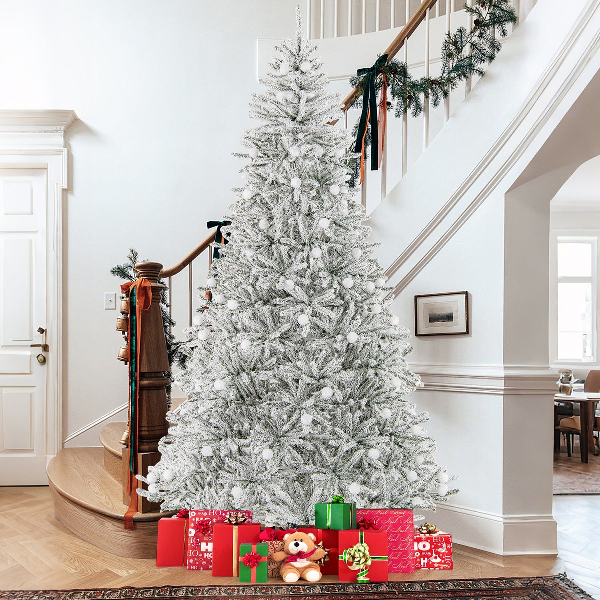 6 Feet Snow-flocked Artificial Christmas Tree Pre-lit 81 Lights & Remote