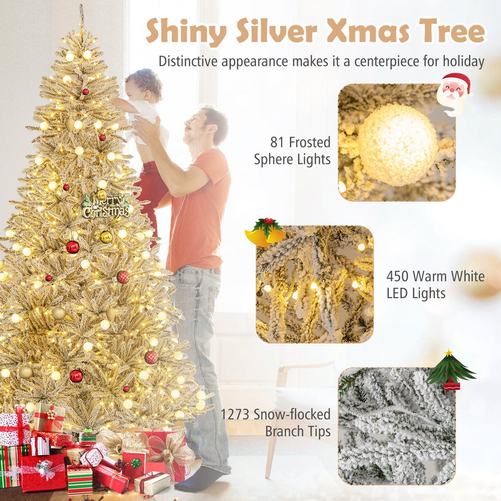 6 Feet Snow-flocked Artificial Christmas Tree Pre-lit 81 Lights & Remote