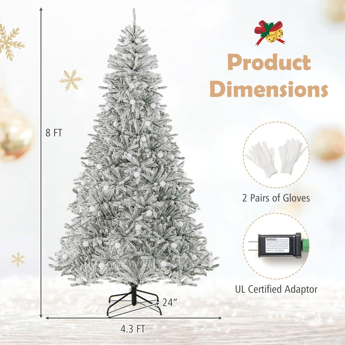 6 Feet Snow-flocked Artificial Christmas Tree Pre-lit 81 Lights & Remote