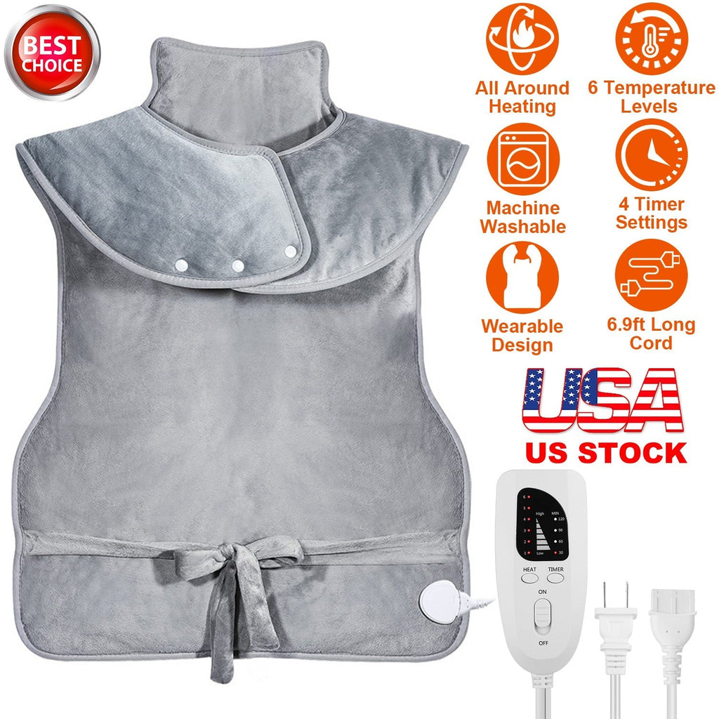 Electric Heat Wrap Fast Heating Pad Neck Shoulder Back Pain 6 Temp Settings