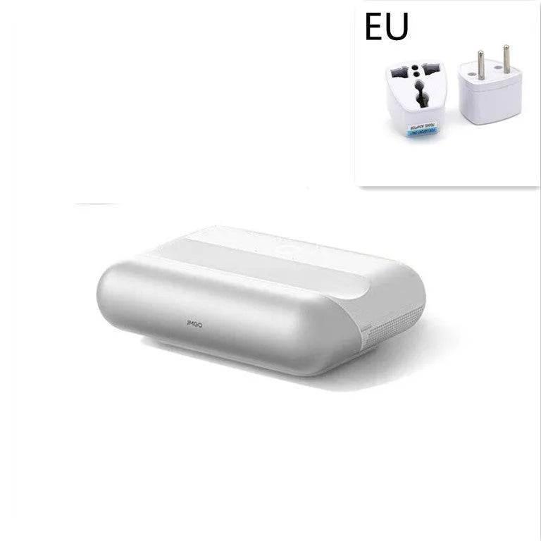 White electronic device with two plug adapters on a white background