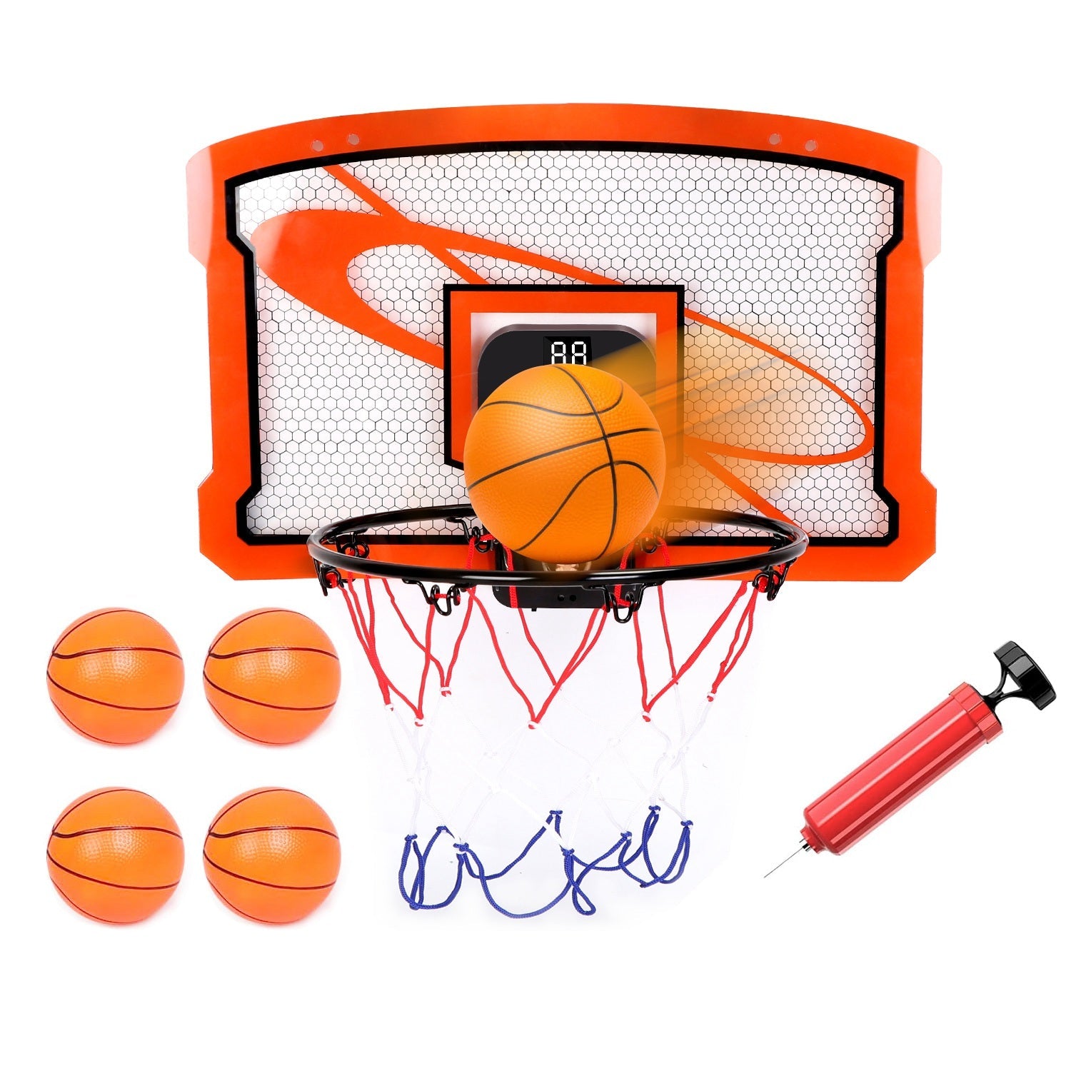 Indoor Over Door Mini Basketball Hoop 4 Inflatable Balls Electric Audio Scorer