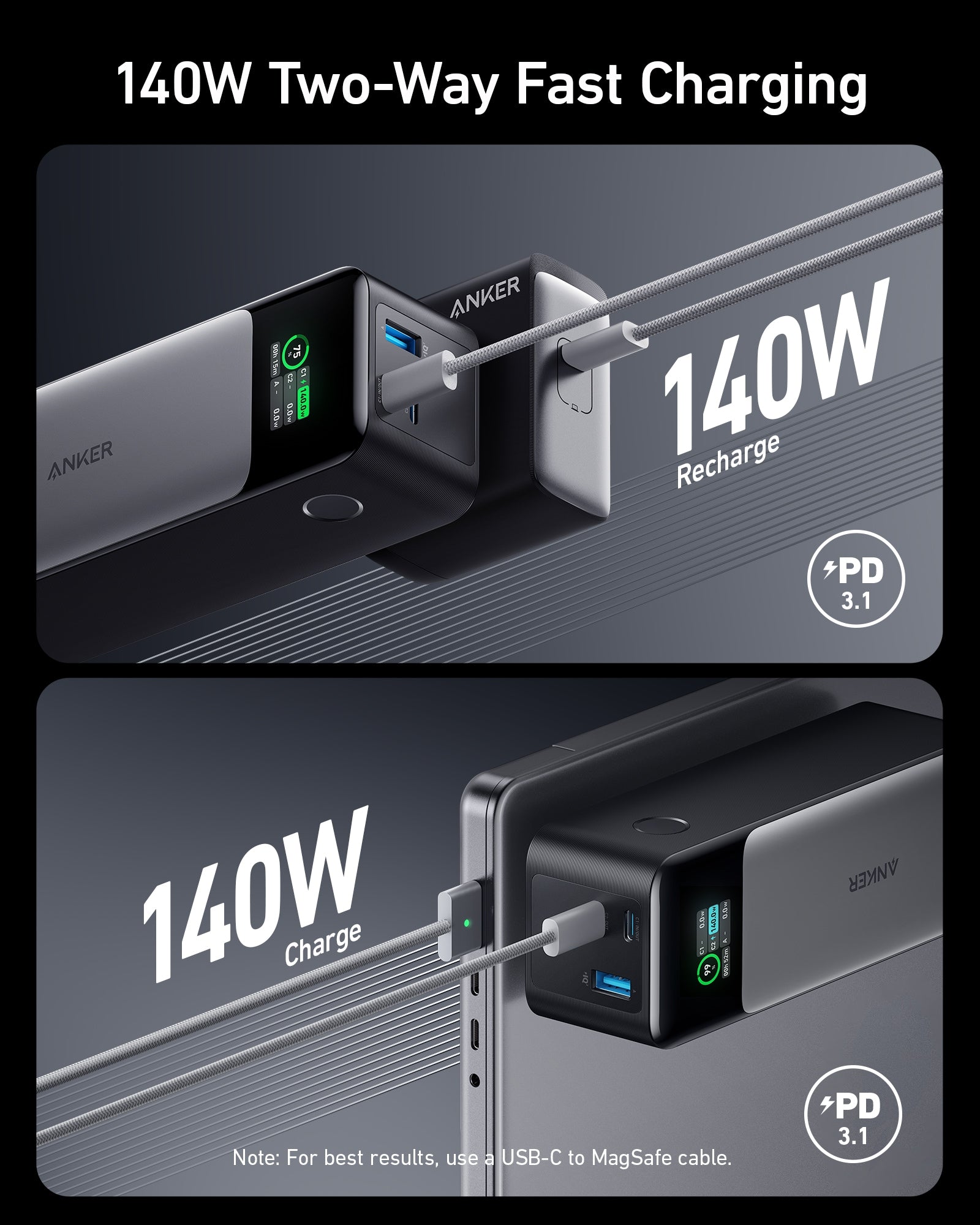 140W Power Bank 3 Devices at Once Digital Display