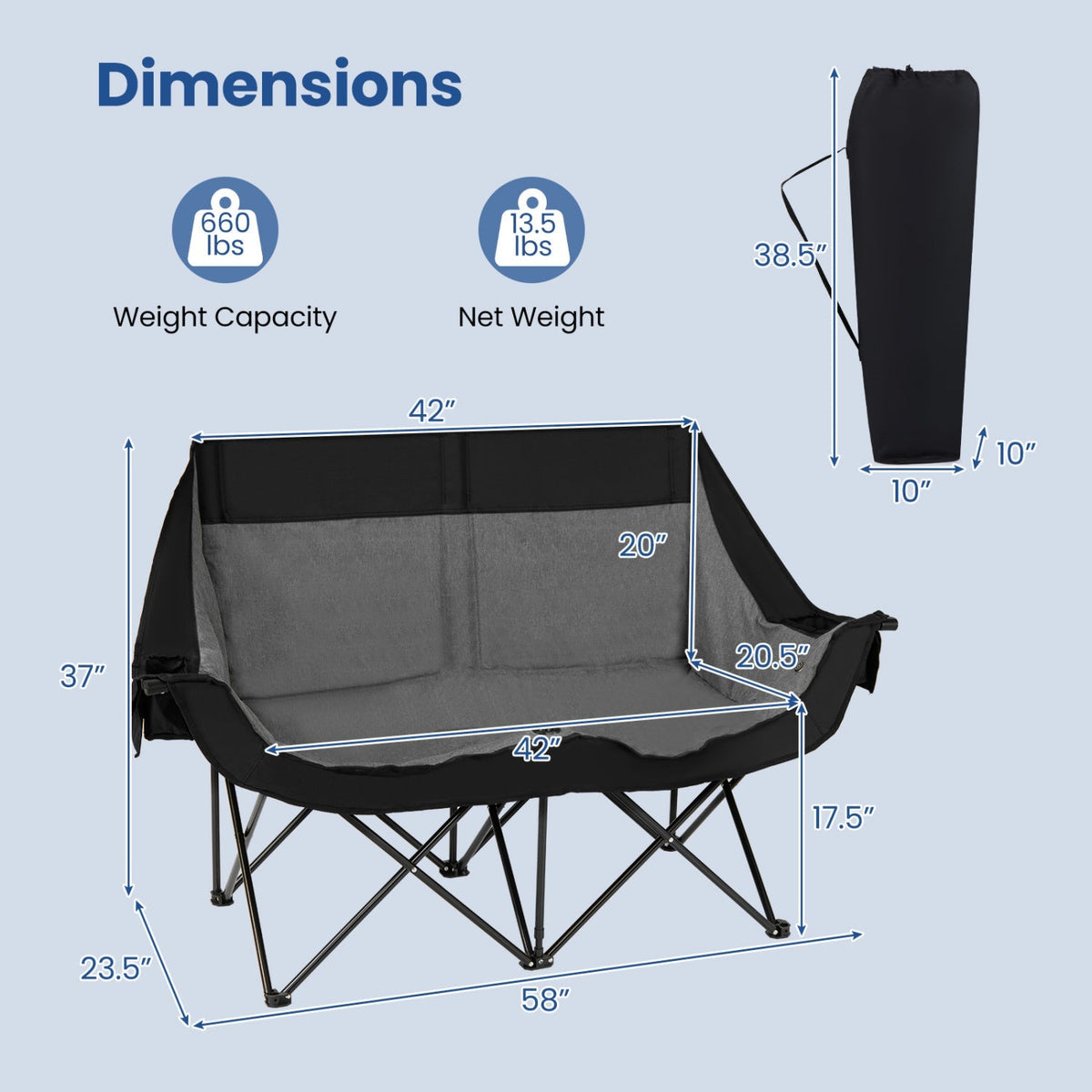Heated Double Camping Chair with 4 Zones, 660 lb Limit